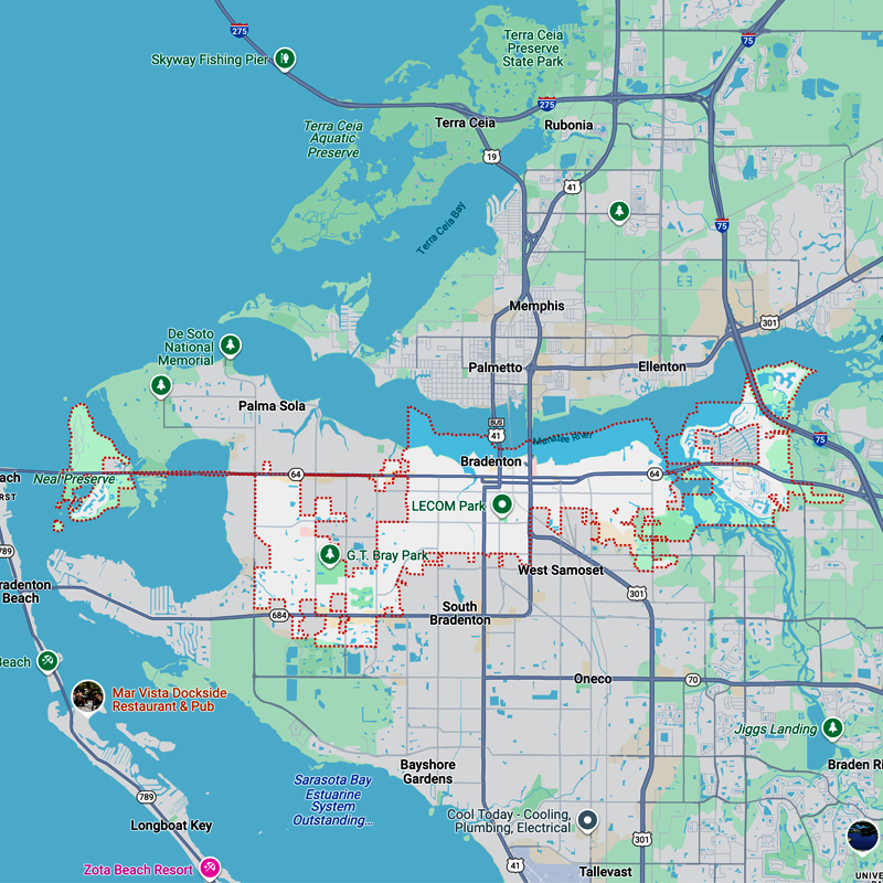Bradenton FL map for lanai and screen enclosure services